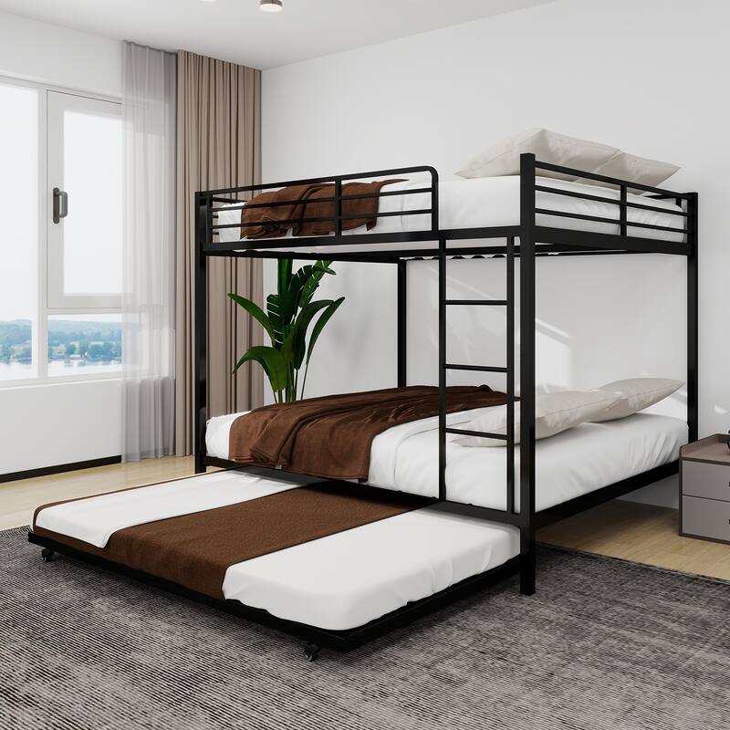 Modern Minimalist Iron Bunk Bed with Safety Rails, Trundle, and Easy Assembly for Kids, Guests, or Shared Spaces