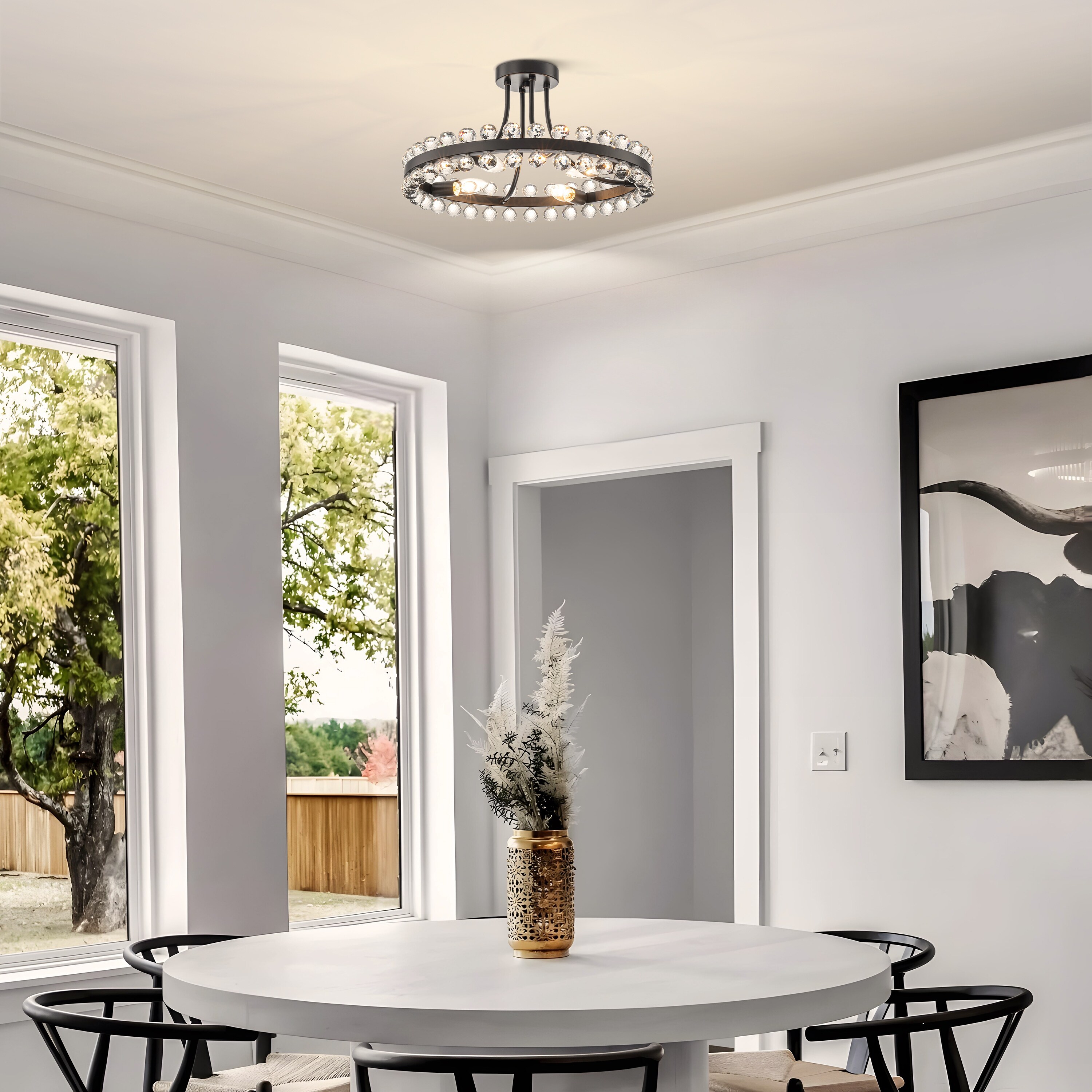 Starsky 4/9-light Modern Crystal Ceiling Light Round Semi