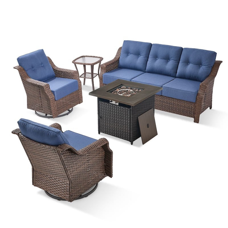 5-Piece Sofa Swivel Chairs with 30 Inch Fire Pit Table
