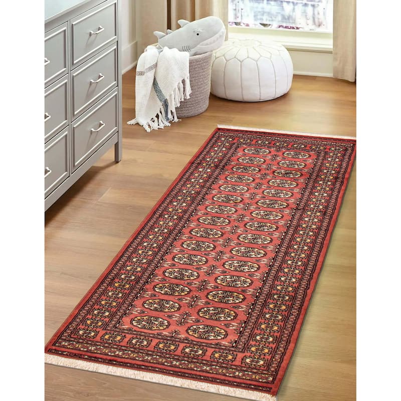 ECARPETGALLERY Hand-knotted Peshawar Bokhara Coral Wool Rug - 2'8 x 8'3