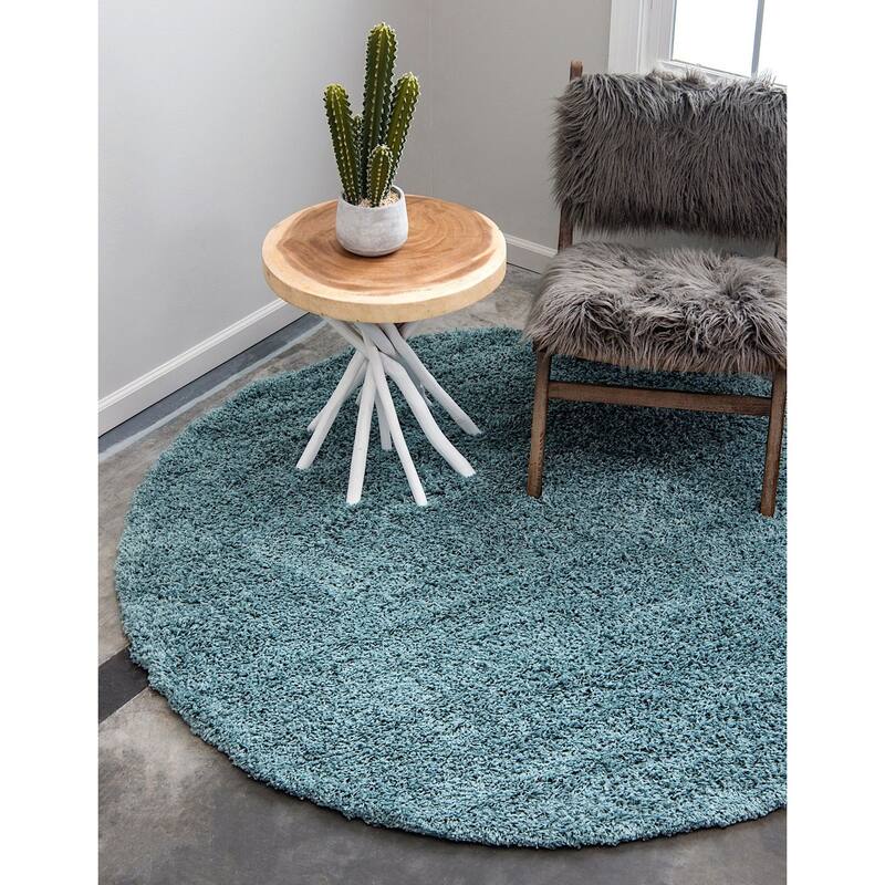 Shag Laurian Collection Area Rug - 6' Round - Light Slate Blue