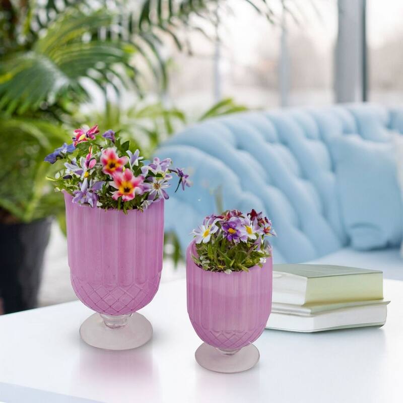 Goblet Style Frosted Glass Table Vases Set of 2 Modern Decor Accent