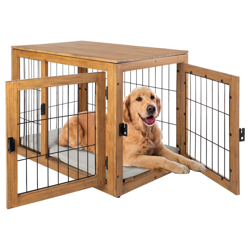 PETMAKER Furniture-Style Dog Crate with Double Doors and Cushion - Large - Natural