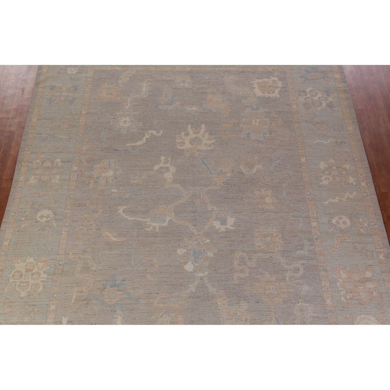 Hand Knotted Oriental 100% Wool Carpet Transitional All-Over Greys & Charcoal Oushak Area Rug - 13' 11'' X 10' 1''
