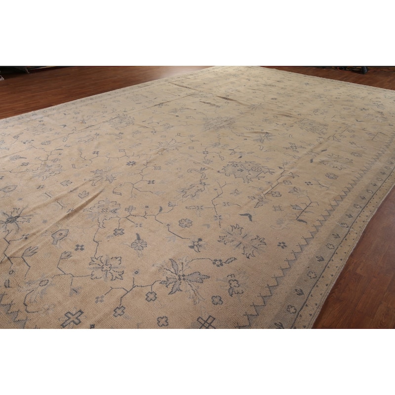 Pre-1900 Antique Vegetable Dye Oushak Turkish Large Wool Carpet - 12'5" x 19'1"