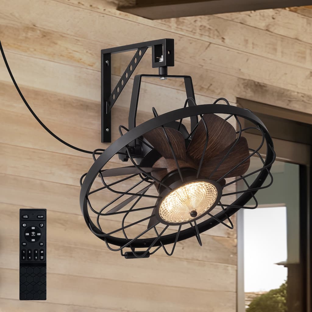 20" Industrial Wall Mount Ceiling Fans with Lights, LED Waterproof Caged Fan with Remote and APP Control - 20''