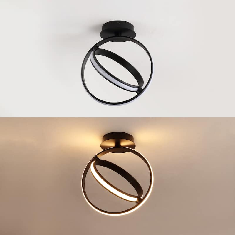 Chantelle 14.25" 2-Light Modern Minimalist Aluminum Ring Integrated LED Semi Flush Mount, by JONATHAN Y - 14.25