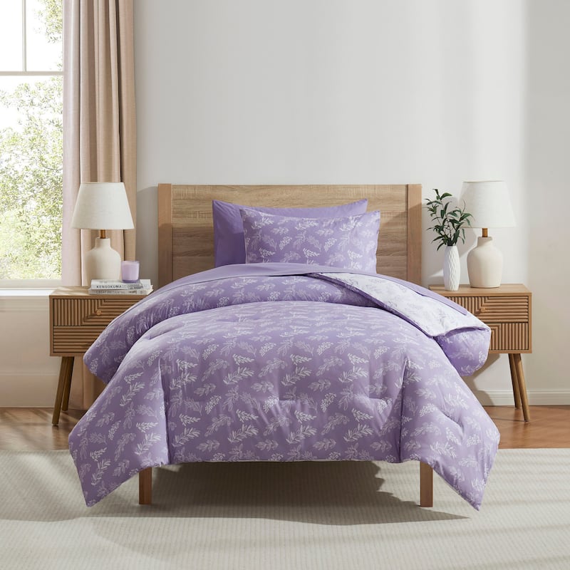 Empyrean 7 Pc Botanical Comforter Set with Sheets, Soft Breathable Lightweight Bedding Bag