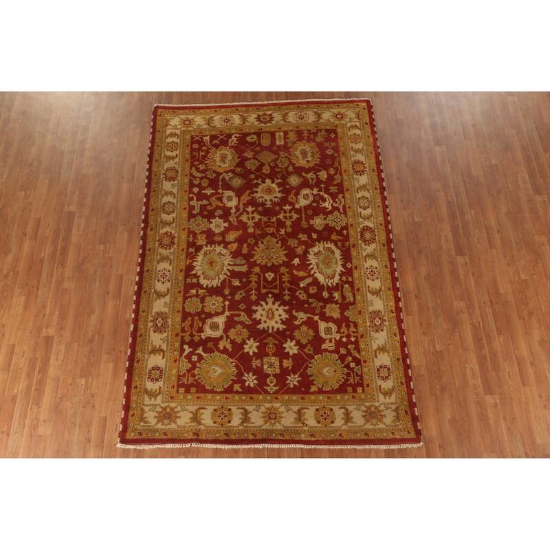 All-Over Agra Indian Area Rug Handmade Wool Carpet - 6'0"x 9'2"