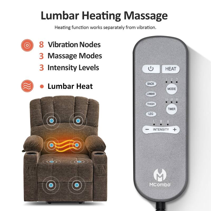 MCombo Power Lift Recliner Chair, Massage and Heat for Elderly, Extended Footrest,Cup Holders, USB Ports 7095