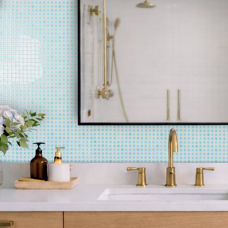 Merola Tile Fioretti Glossy Powder Blue 12" x 12" Porcelain Mosaic Floor and Wall Tile