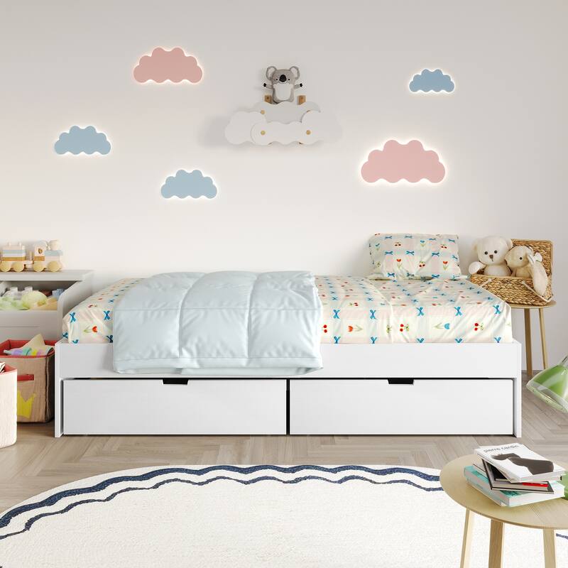 CraftPorch Wooden Twin Mates Bed with Storage