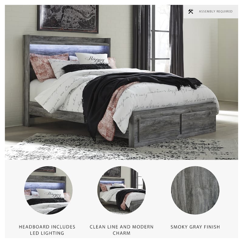 Baystorm Weathered Gray Panel Bed with Footboard Storage Drawers