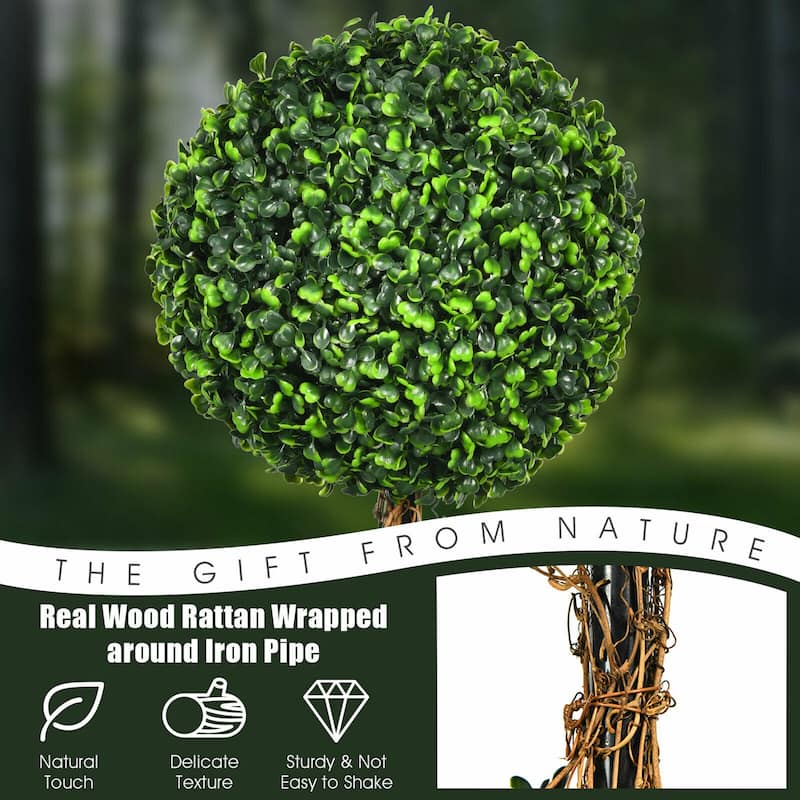 Gymax 4 Ft Artificial Triple Ball Topiary Tree Greenery Plant Home