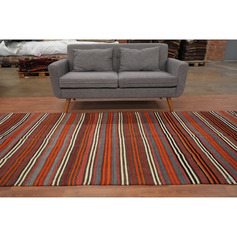 Hand Woven Oriental 100% Wool Carpet Southwestern Geometric Multi-Colored Kilim Area Rug - 10' 11'' X 4' 7''
