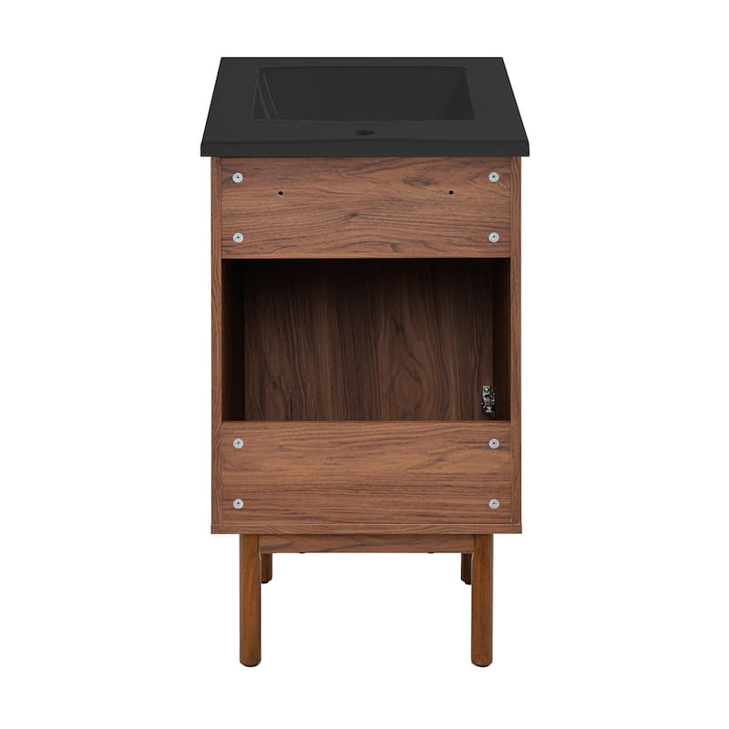 Classe 18 In. Brown Oak Bathroom Vanity With Black Ceramic Sink Top