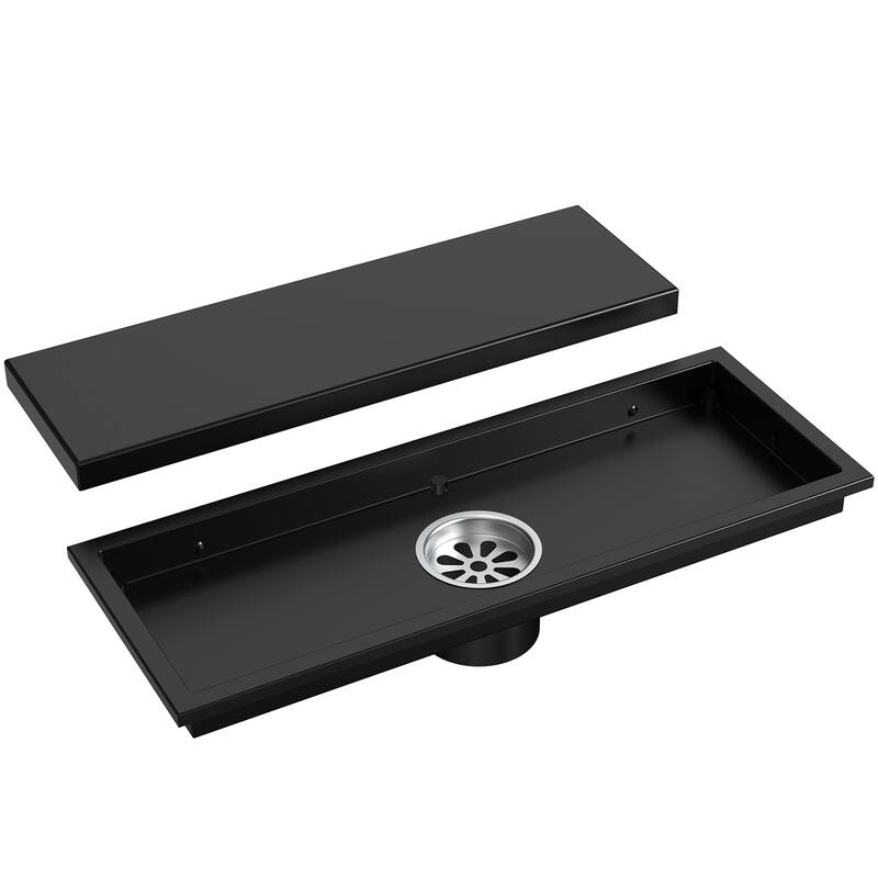 12-inch Linear Shower Drain With Solid Cover in Stainless Steel - Matte Black