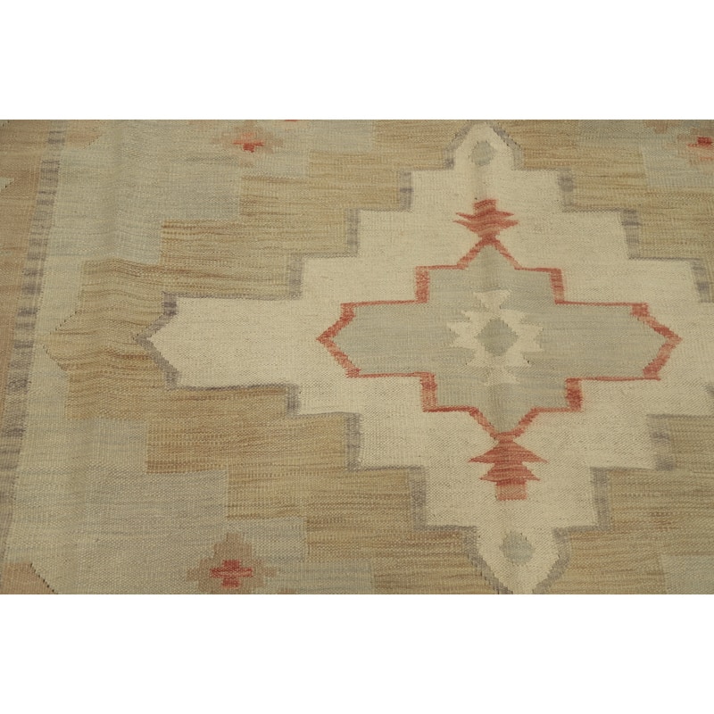 Hand Woven Oriental 100% Wool Carpet Southwestern Tribal Greys & Charcoal Kilim Area Rug - 9' 7'' X 6' 10''