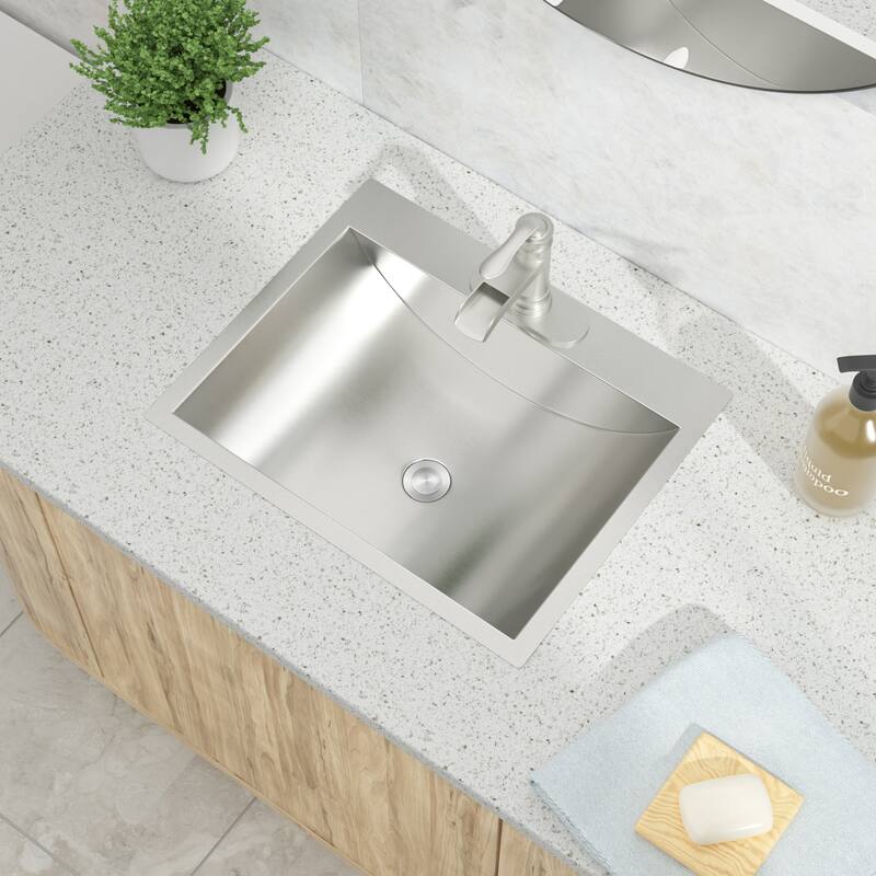 Kichae 21" x 17" Bathroom Sink Drop-in Brushed Stainless Steel Bathroom Sink with Arc-shaped Basin - 21"x17"x6"