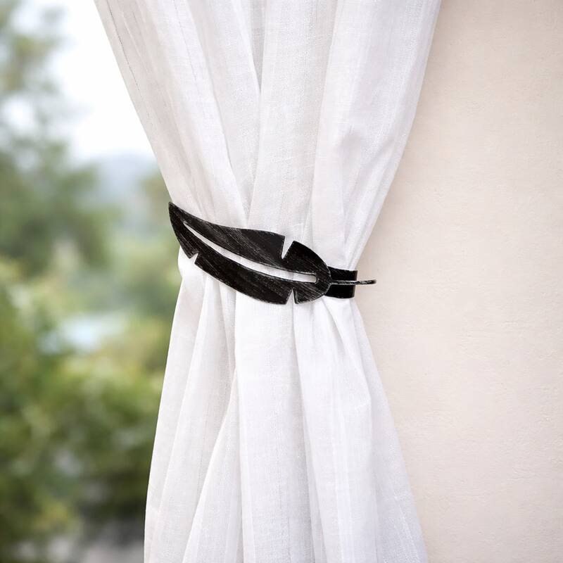 Set of 2 Metal Feather Tieback With Magnet Plume Shiny - 6.8"L x 2"W x 1"D