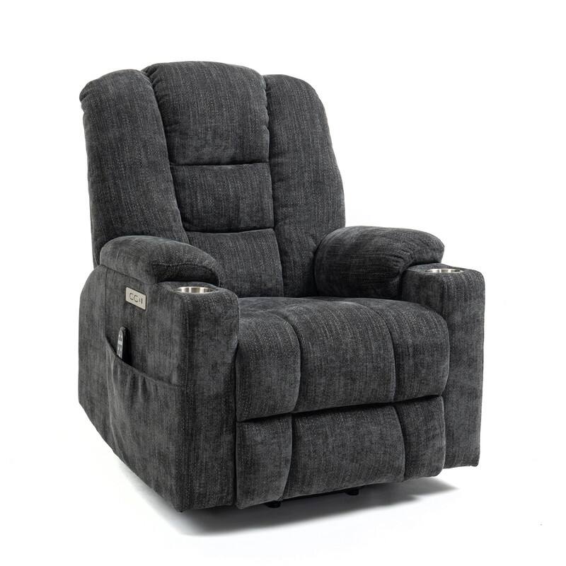 Overstuffed Large Power Lift Recliner with Massage and Heating for Elderly,2 Cup Holders and USB Ports
