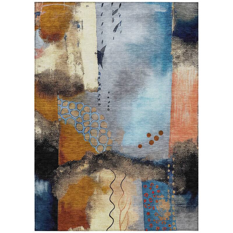 Machine Washable Indoor/Outdoor Modern Abstract Chantille Rug