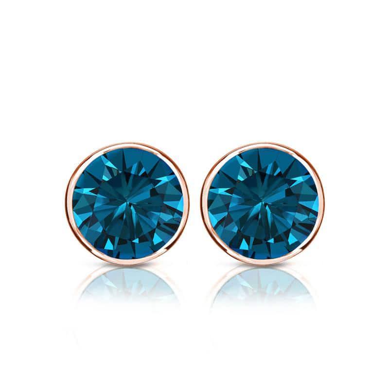 Auriya 14k Gold 3/4ctw Blue Diamond Stud Earrings Bezel-set (I1-I2)