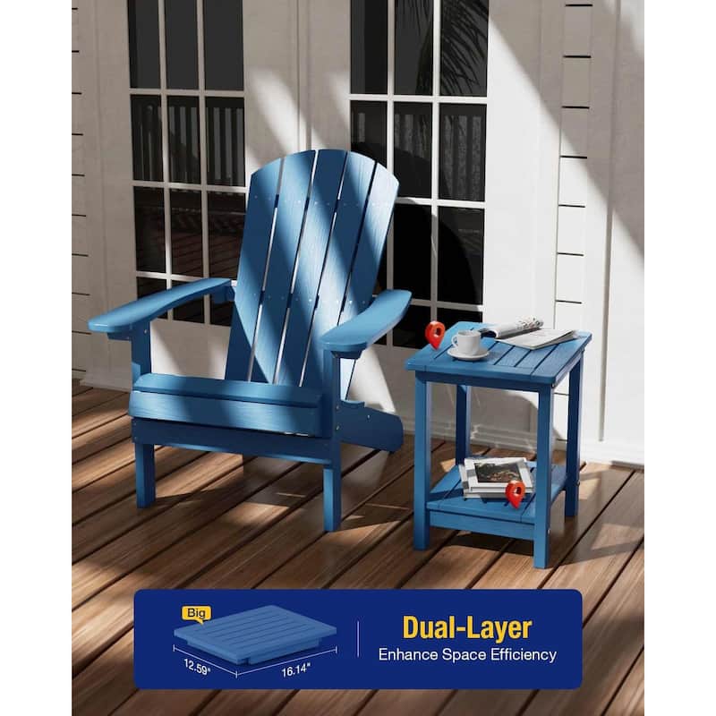WINSOON Small Outside Adirondack Square Side Table,Double Layer