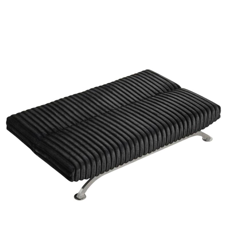 Villy Futon Sofa Bed, Chrome Metal Legs, Black Channel Tufted Fabric