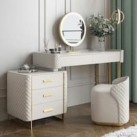 Luxury Makeup Vanity Set with LED Lighted Mirror, Side Cabinet with ...