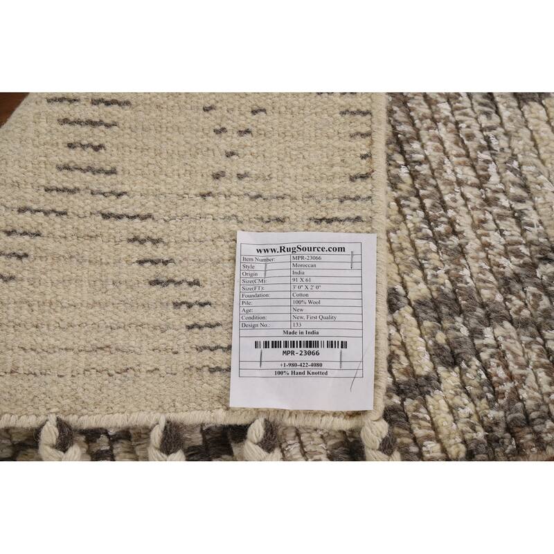 Striped Geometric Moroccan Accent Rug Hand-Knotted Wool Carpet - 2'0"x 3'0"