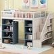 preview thumbnail 1 of 11, Full Size Kids Loft Bed with 2 Four-Layer Storage Cabinets and Curtain, Multifunctional Bed Frame with Storage Staircase Full