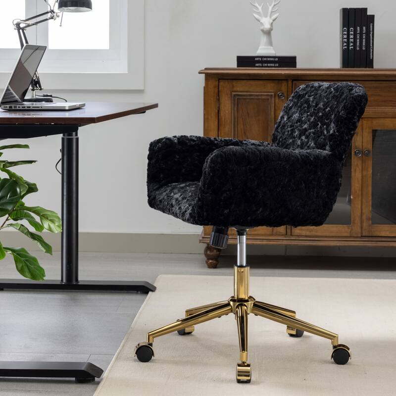 Gold Metal Base Office Chair, Adjustable Swivel Desk Chair with Recline Function, Comfortable Vanity Chair for Bedroom