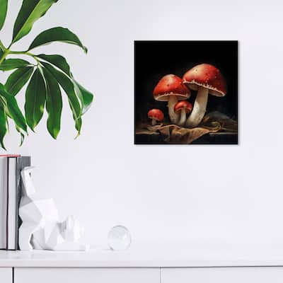 Wynwood Studio Canvas Floral and Botanical Mushroom Family Matters Red and Dark Brown Traditional Wall Art Canvas Print