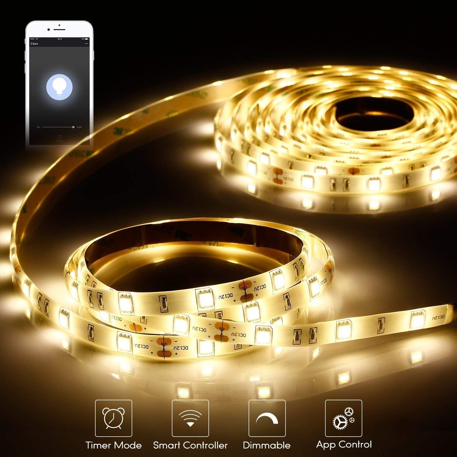 16.4ft 36W Led Strip Light Work with Alexa, 3000K Warm White - 1PACK -  Overstock - 29083675