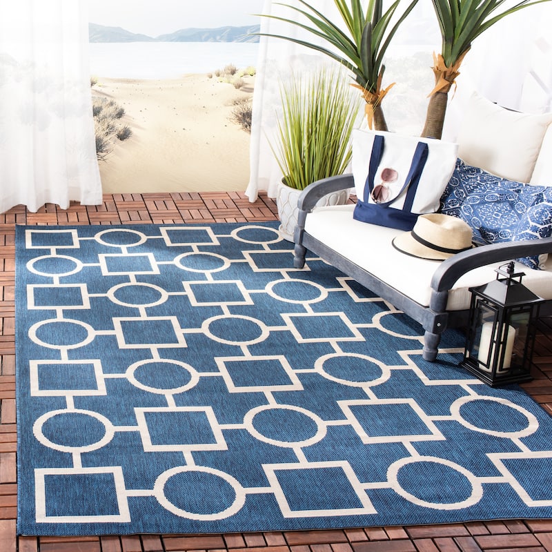 SAFAVIEH Courtyard Sharlene Indoor/ Outdoor Waterproof Patio Backyard Rug - 5'3" x 7'7" - Navy/Beige