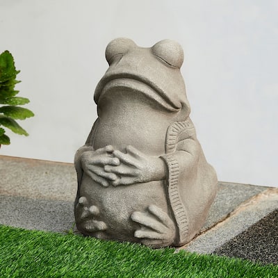 Glitzhome 16.75"H MGO Faux Concrete Zen-Style Frog Garden Statue Spring Gifts