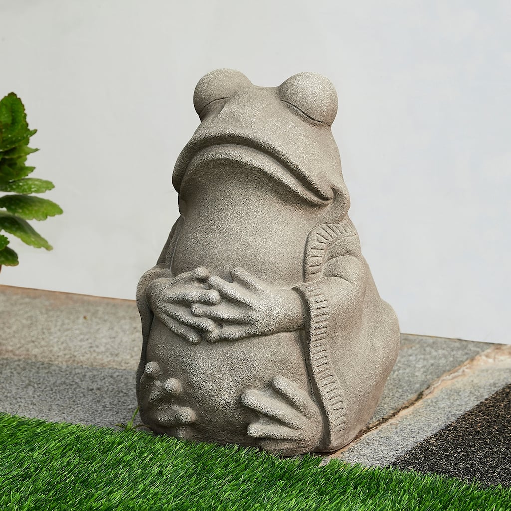 Glitzhome 16.75"H MGO Faux Concrete Zen-Style Mediating Frog Garden Statue