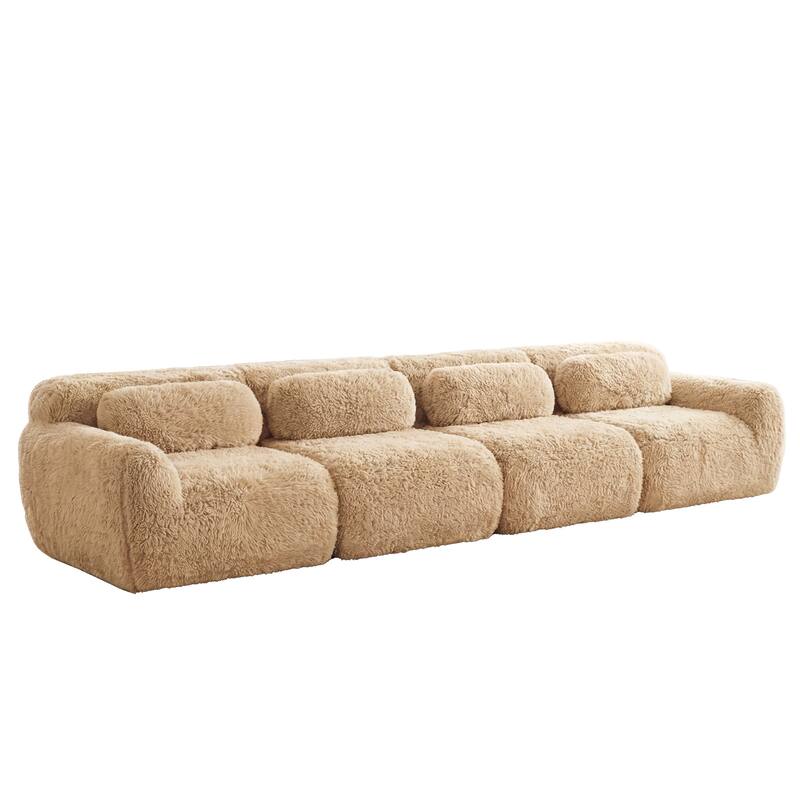 Homy Casa Light Khaki Modular Sectional Sofa, Soft Plush Fabric Cloud Couch with Anti-Slip Base & Decorative Pillows