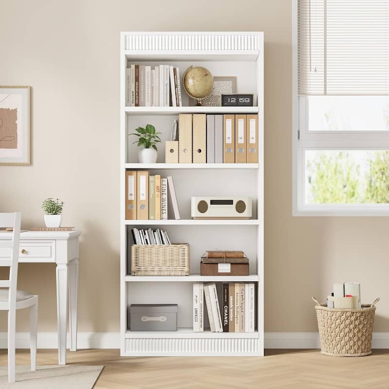 5-Tier Wooden Bookshelf, Sturdy Bookcase Perfect for Living Room, Bedroom - N/A - White