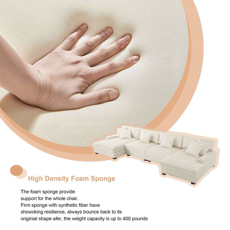 Cotton Flannel 3-Seat Modular Sectional Sofa with Chaise