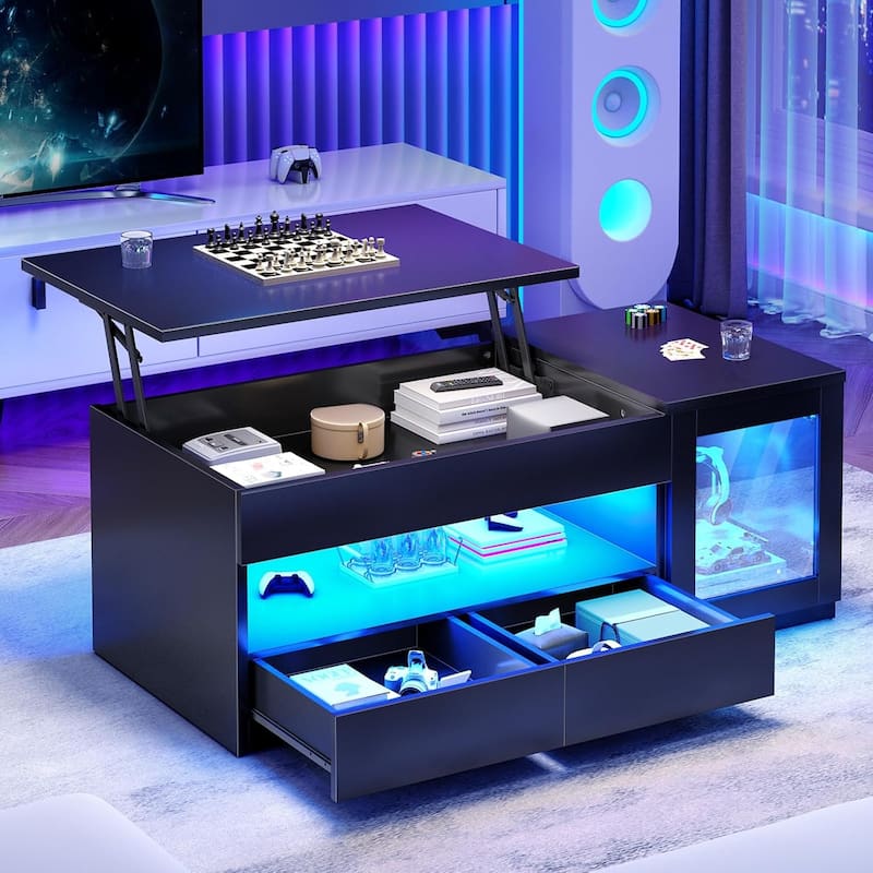 Lift Top Coffee Table 2 Drawers Glass Storage Cabinet Coffee Tables Living Room