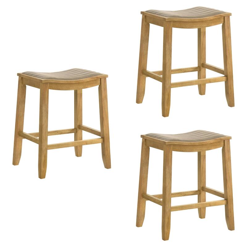 Iyani Backless Bar Stool, Counter Height Kitchen Stool with Wood Legs - Set of 3 - Amber Glow - Counter Height