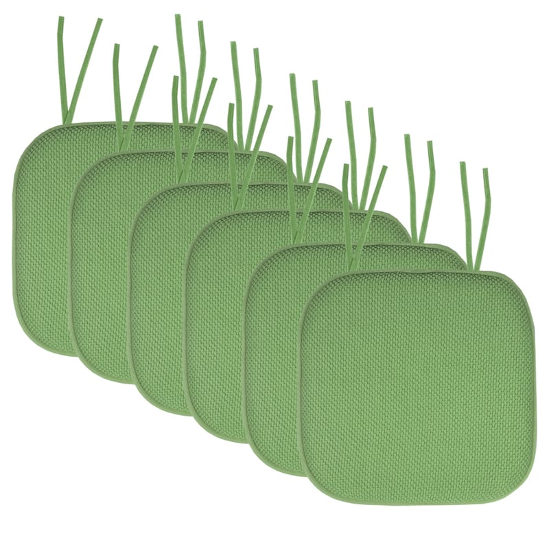 Sweet Home Collection Honeycomb Memory Foam Non Slip Chair Cushion Pad with Ties 16" x 16" - Set of 6 - Green