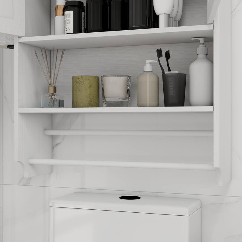 Anmytek White Wall Mounted Cabinet Storage Organizer for Bathroom Kitchen Laundry Room
