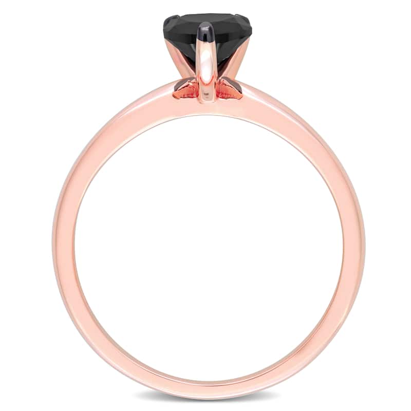 Miadora 1ct TDW Pear-cut Black Diamond Solitaire Engagement Ring in 14k Rose Gold