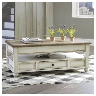 Realyn White/Brown Traditional Lift Top Cocktail Table