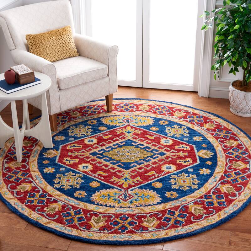 SAFAVIEH Handmade Aspen Anicette Bohemian Wool Rug - 7' Round - Red/Blue