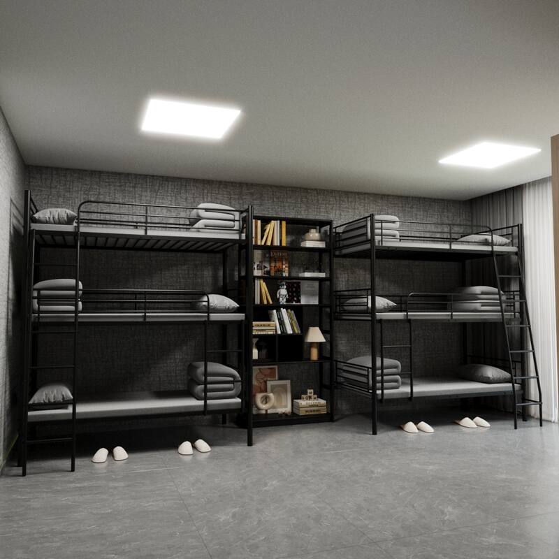 Twin Size Triple Bunk Bed with Two Ladders and Guardrails, Heavy Duty Metal Triple Bunk Bed Frame, Convertible into 3 Beds