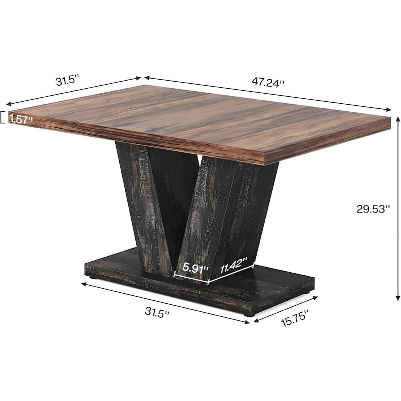 Oak Wood Farmhouse Dining Table for 4 to 6 People Rectangular Kitchen and Living Room Table - 47.2" W x 31.5" D x 29.9" H